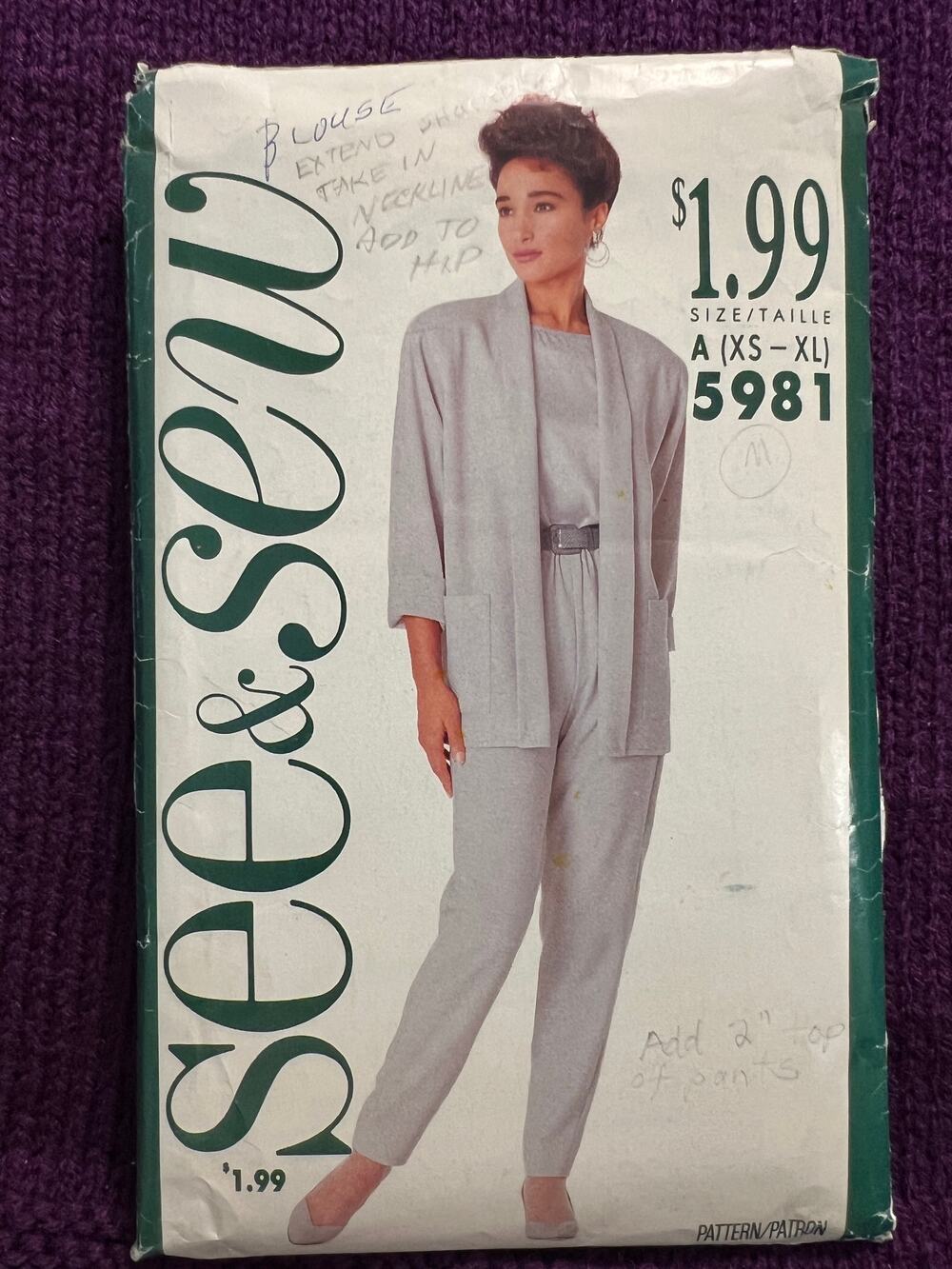 Butterick Sewing pattern 5981 suit open front blazer pants size xs s m